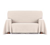 ECOMMERC3 Foulard Multifonction réversible en Tissu Jacquard avec Franges, Taille 230 x 260 cm, idéal pour canapé et lit, Respirant et au Toucher Doux, Couleur écru, Ecru