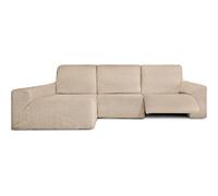 ECOMMERC3 Housse de canapé Chaiselong avec Bras Long Gauche avec Relaxation bi-élastique Beige Super élastique, Respirante et Mousse de Maintien