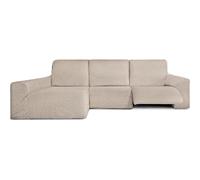 ECOMMERC3 Housse de canapé Chaiselong avec Bras Long Gauche avec Relaxation bi-élastique - Écru Super élastique, Respirant et Mousse de Maintien, Ecru