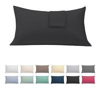 ECOMMERC3 Lot de 2 taies d'oreiller 45 x 85 cm, Extra Douces et Confortables, Couleur Noire, fabriquées en Espagne, Respirantes, faciles à Laver, Noir