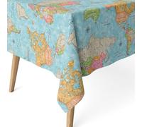 ECOMMERC3 Nappe Anti-tâche rectangulaire Taille 250 x 140 cm - Nappe Anti-Taches au Toucher Extra Douce et imperméable, Couleur Carte du Monde Bleu