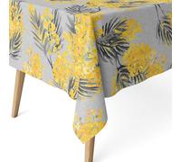 ECOMMERC3 Nappe Anti-Taches enduite Coton carrée 140x140 cm Mimosa Gris | Pour la table carrée de quatre, les liquides restent dessus, toucher tissu, lavage à froid et séchage à l'air