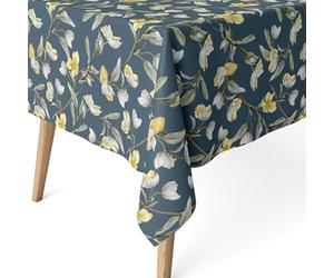 ECOMMERC3 Nappe Anti-Taches enduite Coton rectangulaire 220x140 Olga Bleu | Pour la table où les enfants dessinent, motif imprimé, finition résinée, 55 % coton et 45 % polyester