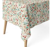 ECOMMERC3 Nappe Anti-Taches enduite Coton Ronde 140 cm Olena Rouge | Pour la table ronde de la cuisine, toucher tissu, les liquides restent en surface, lavable à froid