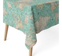 ECOMMERC3 Nappe Anti-Taches pour Table rectangulaire Taille 140 x 140 cm - Nappe Anti-Taches au Toucher Extra Douce et imperméable, Couleur Carte du Monde Turquoise