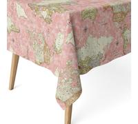 ECOMMERC3 Nappe Anti-Taches pour Table rectangulaire Taille 250 x 140 cm - Nappe Anti-Taches au Toucher Extra Douce et imperméable, Couleur Carte du Monde Rose