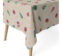 ECOMMERC3 Nappe de Noël Tissu rectangulaire 240x140 cm Pommes de pin Vert | Pour la grande tablée des fêtes, déperlante, vrai toucher textile, lavage à froid, fabriquée en Espagne