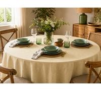 ECOMMERC3 Nappe Ronde Anti-Tache Enduite Paille 140 cm Ronde | Nappe enduite Paille, déperlante et anti-tache. Toucher tissu authentique. Taille 140 cm ronde