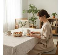 ECOMMERC3 Nappe Toile cirée Lavable rectangulaire 180x140 cm Palm Beige | Pour la table où l'on mange tous les jours, anti-taches, protège des rayures et de l'humidité, bords bien finis