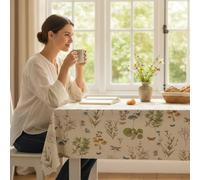 ECOMMERC3 Nappe Toile cirée Lavable rectangulaire 200x140 cm Nice Beige | Pour une table qui ne s'arrête pas de la journée, ton discret, imperméable, s'essuie d'un chiffon humide