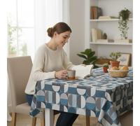 ECOMMERC3 Nappe Toile cirée Lavable rectangulaire 250x140 cm Meno Bleu | Pour la grande tablée de la salle à manger, anti-taches, protège des rayures et de l'humidité, bords bien finis