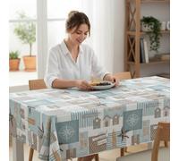 ECOMMERC3 Nappe Toile cirée rectangulaire 220x140 cm Starfish Turquoise | Pour les maisons avec des enfants à table, motif marin, imperméable, s'essuie d'un chiffon humide, fabriquée en Espagne