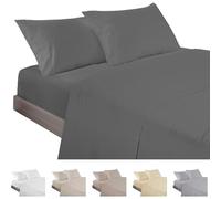 ECOMMERC3 Parure de lit 3 pièces 100% fabriquée en Espagne avec Drap-Housse, Drap Plat et 1 taie d'oreiller, Couleur Anthracite, Drap-Housse Extra Doux et léger