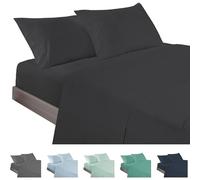ECOMMERC3 Parure de lit 3 pièces 100% fabriquée en Espagne avec Drap-Housse, Drap Plat et 1 taie d'oreiller, Couleur Noire, Drap-Housse Extra Doux et léger
