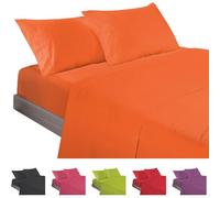 ECOMMERC3 Underzy Parure de lit 3 pièces 100% fabriquée en Espagne avec Drap-Housse, Drap Plat et 1 taie d'oreiller, Couleur Orange, Drap-Housse Extra Doux et léger