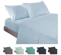 ECOMMERC3 Underzy Parure de lit 3 pièces 100% fabriquée en Espagne avec Drap-Housse, Drap Plat et 1 taie d'oreiller, Bleu Ciel, Drap-Housse Extra Doux et léger