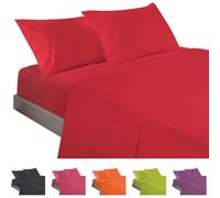 ECOMMERC3 Underzy Parure de lit 4 pièces 100% fabriquée en Espagne avec Drap-Housse, Drap Plat et 2 taies d'oreiller, Couleur Rouge, Drap-Housse Extra Doux et léger