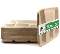 EconoHome Lot de 50 plateaux de repas compostables avec 5 compartiments - Assiettes jetables en bagasse respectueuses de l'environnement - Passent au micro-ondes et au réfrigérateur - Assiettes en carton robustes pour dîner de fête