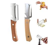 Économe Légumes Et Éplucheur Multifonction À Manche Bois, Éplucheur Pomme De Terre Lame Inox, Coupe Julienne, Grattoir À Écailles Et Ouvre-Bouteille Outil De Cuisine, 2Pc (C)