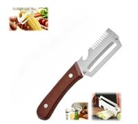 Économe multifonction 4-en-1 pour la cuisine,Éplucheur Multifonction 4-en-1 en Acier Inoxydable avec Manche en Bois, Coupe-Oignons Verts, Trancheur à Fruits et Décapsuleur (1, B)