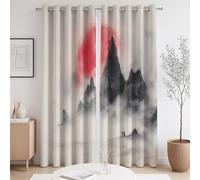 Économie d'Énergie Beige Rouge Occultant Thermiques Chinois Style Encre Peinture Paysage Anti Froid Rideau Rideaux esthétiques pour Chambre d'enfant 117x175 CM (2 Panneaux)