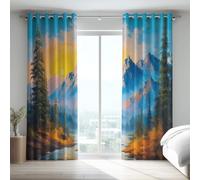 Économie d'Énergie Bleu Illustration Occultant Thermiques Magnifique Nature Paysage Microfibre Rideau doux intimité Rideaux Chambre Rideau à œillets pour Chambre d'enfant 117x229 CM (2 Panneaux)
