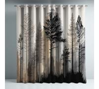 Économie d'Énergie Gris Noir Illustration Rideau Occultant Minimaliste Nature Forêt Microfibre Doux intimité Rideaux Chambre Rideau à œillets Idéal pour Chambre et Salon 135x245 CM (2 Panneaux)