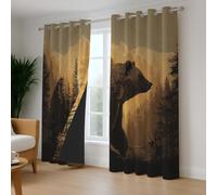 Économie d'Énergie Marron Illustration Rideau Occultant Tranquille Nature Ours Brun Microfibre Doux intimité Rideaux Chambre Rideau à œillets Idéal pour Chambre et Salon 132x214 CM (2 Panneaux)