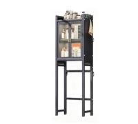 Économie d'espace avec 4 crochets et 2 portes autonomes en acier au carbone pour salle de bain, buanderie, balcon, solution de rangement grise