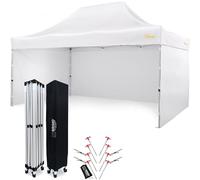 Economique Star Tente de marché 3x4,5 imperméable, Toit 100% étanche 3 parois latérales, 8 goupilles d'ancrage, Housse de Protection Ente de Jardin Barnum Pliant tonnelle Pliante Blanc