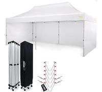 Economique Star Tente de marché 3x6 imperméable, Toit 100% étanche 3 parois latérales, 12 goupilles d'ancrage, Housse de Protection Ente de Jardin Barnum Pliant tonnelle Pliante Blanc