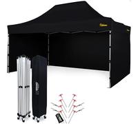 Economique Star Tente Pliante 3x4,5 imperméable, Toit 100% étanche 3 parois latérales, 8 goupilles d'ancrage, Housse de Protection Ente de Jardin, Barnum Pliant, tonnelle Pliante, Canopy Tente Noir