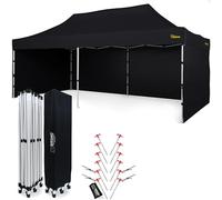 Economique Star Tente Pliante 3x6 imperméable, Toit 100% étanche 3 parois latérales, 12 goupilles d'ancrage, Housse de Protection Ente de Jardin, Barnum Pliant, tonnelle Pliante, Canopy Tente Noir