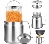 Économiseur de graisse à bacon en acier inoxydable avec passoire 1, 5 L - Friteuse multifonctionnelle avec panier de rangement cuisine pour comptoir