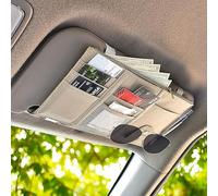 EcoNour Organiseur de Pare-Soleil de Voiture (Beige) | Organiseur pour Accessoires d'intérieur Automobile | Support de Lunettes de Soleil avec Plusieurs Poches en Filet à Fermeture éclair | Pochette