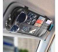 EcoNour Organiseur de Pare-Soleil de Voiture (Noir) | Pochette de Rangement avec Plusieurs Poches en Filet à Fermeture éclair | Organiseur de Pare-Soleil pour Lunettes de Soleil, pièces de Monnaie,