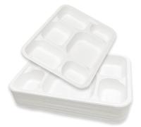 ECONX Bagasse Lot de 50 plateaux alimentaires compostables à 6 compartiments, respectueux de l'environnement, jetables, en papier de canne à sucre pour restaurants, fêtes, événements spéciaux et