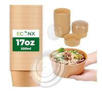ECONX Lot de 20 bols à salade jetables en papier kraft avec couvercles - 500 ml - Pour aliments chauds et froids - Étanches - Pour entreprise, restaurant