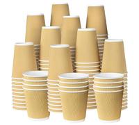 ECONX Lot de 50 tasses à café jetables en carton à triple paroi isolées marron ondulées pour boissons chaudes et froides à emporter - 355 ml