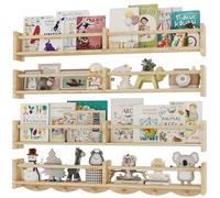 ECOOCE Lot de 4 étagères murales pour chambre d'enfant de 86,4 cm avec 6 crochets de suspension pour décoration de chambre de bébé, brevet 29958098 (Burlywood, 34)
