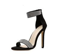 Ecoodisk 2022 Été Femmes Mode Danse Talons Hauts Chaussures de Mariage Escarpins Sexy Femme Couverture Talon Fête T-Stage Transparent Cristal Sandals-Noir, 38
