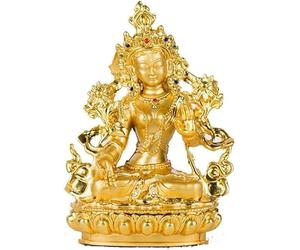 Ecoodisk Artisanat Small Bouddha Statue, White Tara Guanyin Bouddha Statue Gems Gems Buddhist Supplies Ornements, Tara Bouddha White Stattue Tibetan Tantra plaqué Or 5,9 Pouces