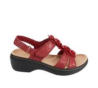 Ecoodisk Chaussures d'été pour femmes - Grande taille - Bout rond - Sandales à fleurs - Sandales compensées pour femmes - Bordeaux, 41