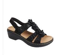Ecoodisk Chaussures d'été pour femmes - Grande taille - Bout rond - Sandales à fleurs - Sandales compensées pour femmes - Noir, 37