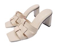 Ecoodisk Chaussures féminines d'été Sandales de mode en cuir plat noir.
