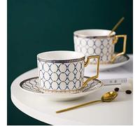 Ecoodisk Coupe d'europe et Soucoupe, 6,8 oz Os Chine Fine Glazed Platinum Cup Saucer, Gold Spoon, Mug, Cappuccino, Latte, Moka, Espresso, Design Moderne. (Blanche)