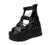 Ecoodisk Femme élégant gothique zipper coins hauts sandales plate-forme d'été punk street sandales sandales poisson bouche chaussures femme