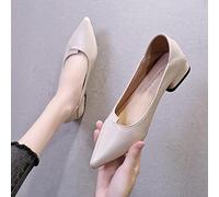 Ecoodisk Femmes en Cuir Pompes Chaussures Bureau Lady Med Square Talon Pointu Toe Slip on Work Chaussures Classic Talon 4 cm