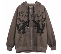 Ecoodisk Gothic Oversize Sweatshirt Ange imprimez Zip up up à Manches Longues à Manches Hivernales Hoodies Manteau Top Women Grunge Vintage Streetwear-Auburn,L