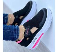 Ecoodisk Mots de Mots de Baskets en Forme de Plate-Forme Respirante Chaussures de Chaussures de Dames décontractées Tennis Chaussures féminines Plus Taille-Black,39